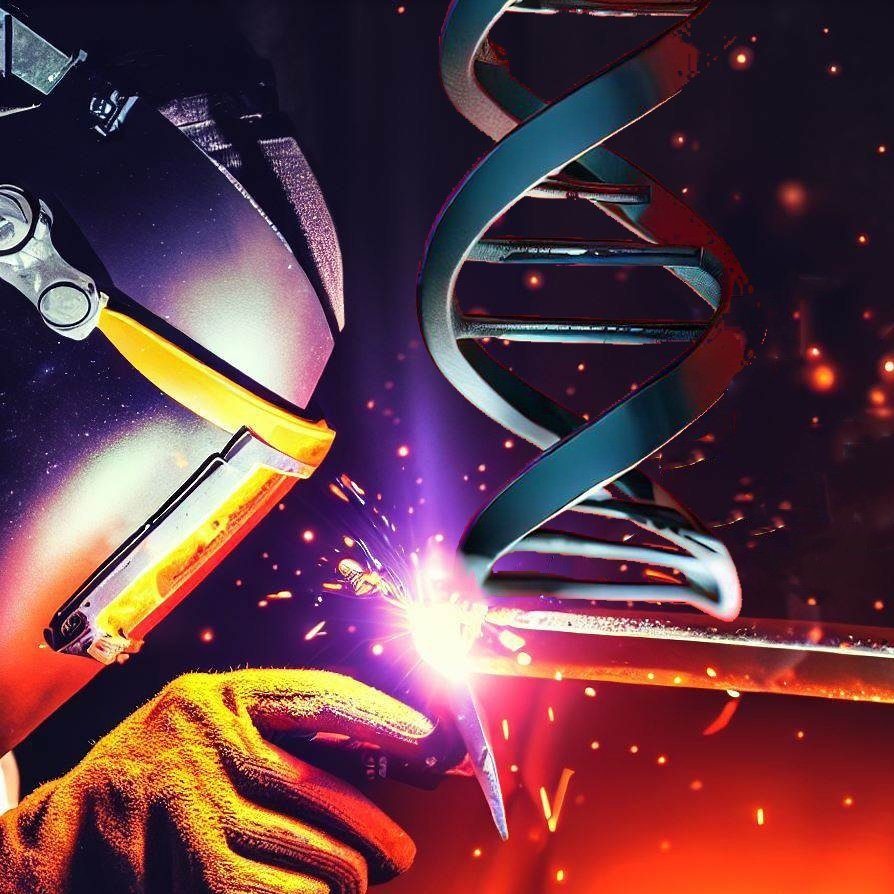 Pittsburgh Gene Therapy Bootcamp logo: a metal worker welding a steel DNA helix